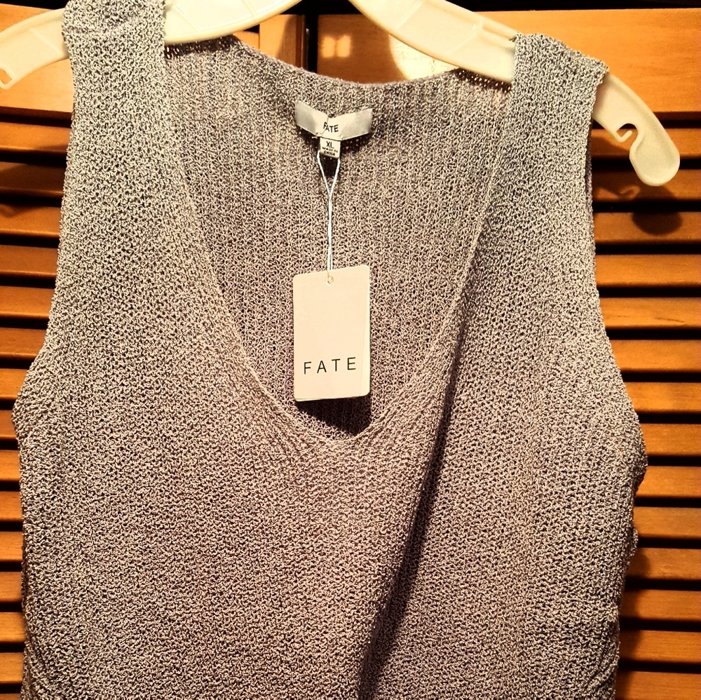 Fate grayish/blue Knot Front Knitted Tank